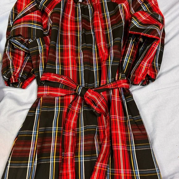 Draper James Red and Black Plaid Long Sleeve Dress with bow detail XL NWT - Picture 2 of 6